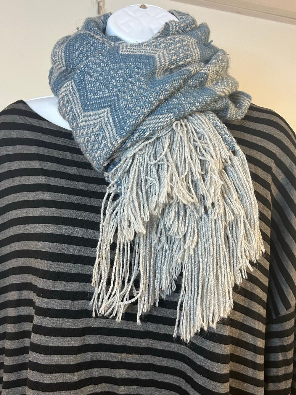 Figueroa Alpaca Blue & Cream Scarf Winter Warm Casual Hip 63” Long